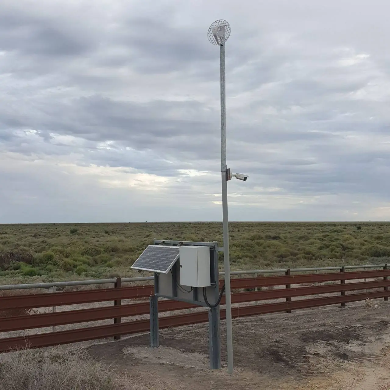 Solar-powered long-range CCTV pole on a farm