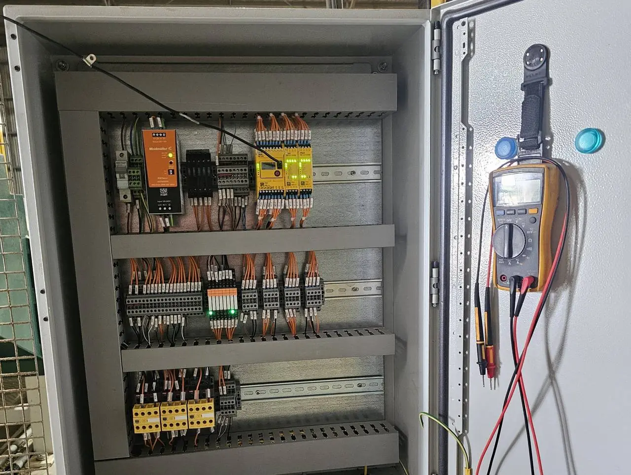 New safety control panel with Pilz safety controller, live during testing